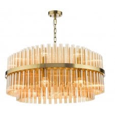 16 Light Ceiling Pendant | Natural Brass | Champagne Glass Rods