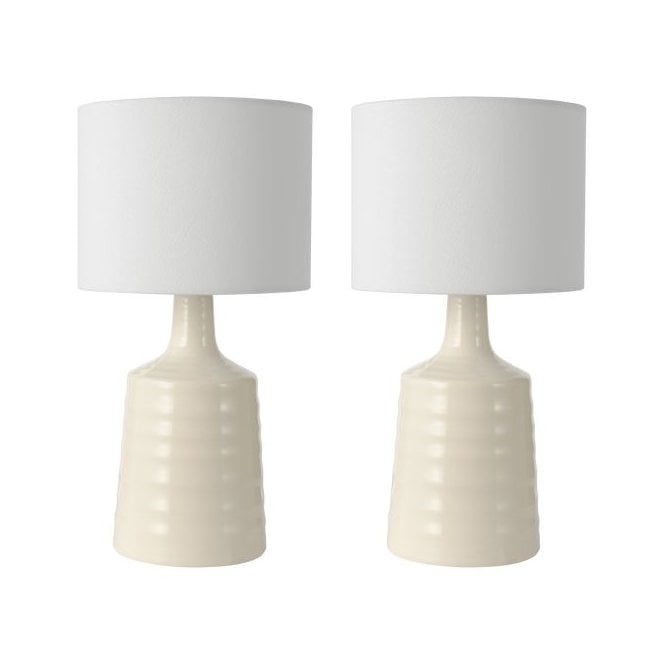 Inci Cream Ceramic Table Lamp with Ivory Shade - Twin Pack