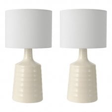 Inci Cream Ceramic Table Lamp with Ivory Shade - Twin Pack