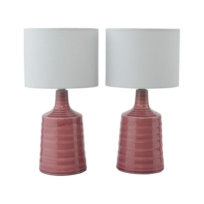 Inci Pink Ceramic Table Lamp with Ivory Shade - Twin Pack