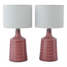 Inci Pink Ceramic Table Lamp with Ivory Shade - Twin Pack