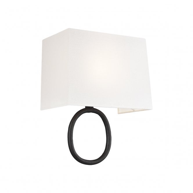INDO aged iron finish wall light with white linen shade