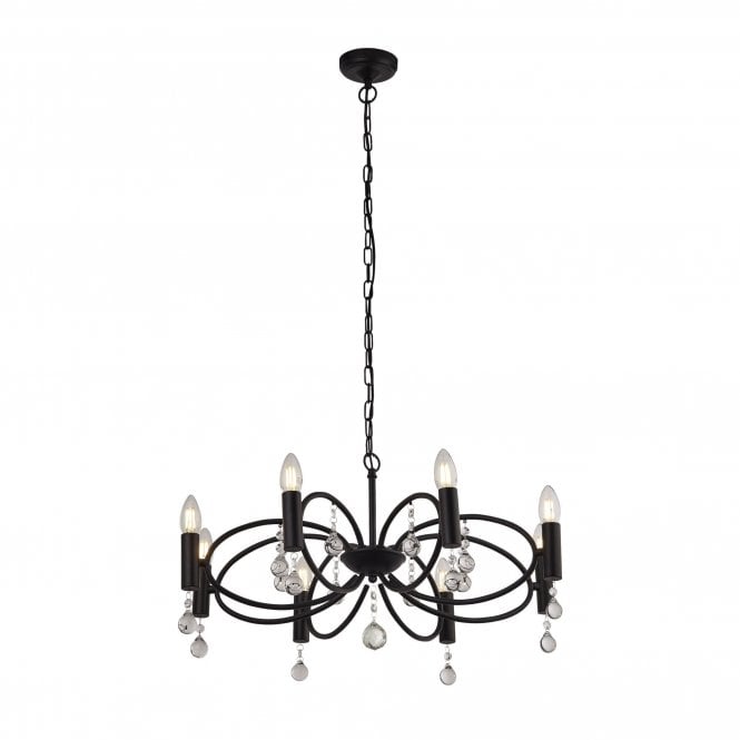 INFINITY 8 Light Ceiling Pendant Black With Crystal Glass Detail