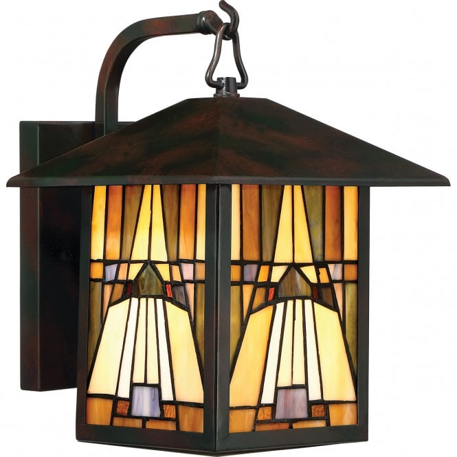INGLENOOK Arts and Crafts outdoor wall lantern with art glass