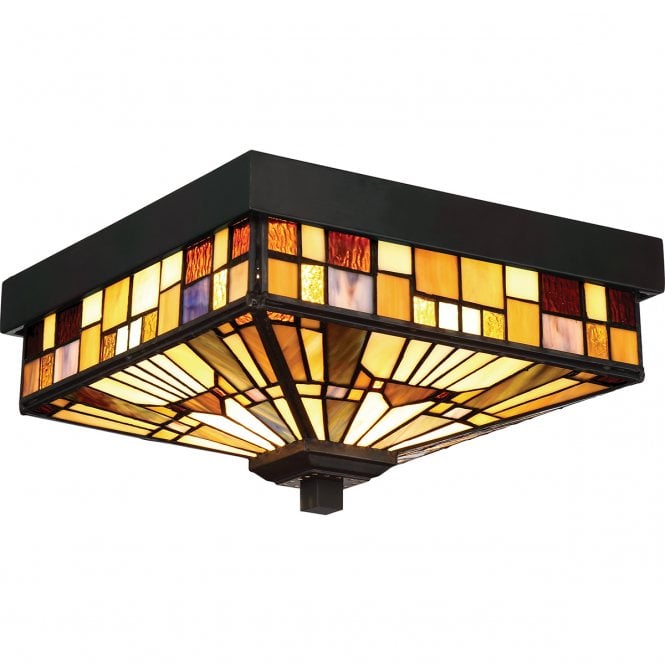 INGLENOOK flush outdoor Arts and Crafts light with coloured glass