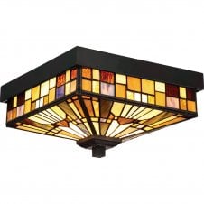 INGLENOOK flush outdoor Arts and Crafts light with coloured glass