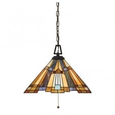 Tiffany style ceiling pendant with bronze suspension