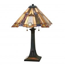 Tiffany style table lamp with bronze base and Art Deco glass shade
