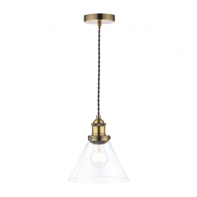 ISAAC Ceiling Pendant in Antique Brass and Glass