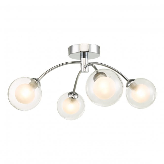 IZZY 4 Light Semi Flush Ceiling Light in Chrome with Clear Glass Shade with Opal Inner