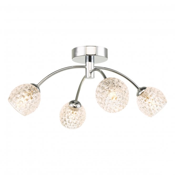IZZY 4 Light Semi Flush Ceiling Light in Chrome with Dimpled Glass Shade