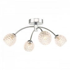 IZZY 4 Light Semi Flush Ceiling Light in Chrome with Dimpled Glass Shade