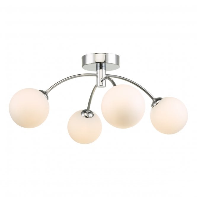 IZZY 4 Light Semi Flush Ceiling Light in Chrome with Opal Glass Shade