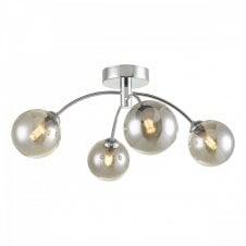 IZZY 4 Light Semi Flush Ceiling Light in Chrome with Smoked Glass Shade