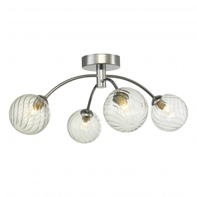 IZZY 4 Light Semi Flush Ceiling Light in Chrome with Swirl Glass Shade