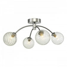 IZZY 4 Light Semi Flush Ceiling Light in Chrome with Swirl Glass Shade