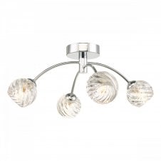 IZZY 4 Light Semi Flush Ceiling Light in Chrome with Twisted Glass Shade