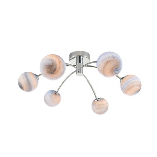 IZZY 6 Light Semi Flush Ceiling Chrome with Large Planet Glass Globe Shades