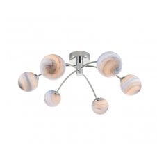 6 Light Semi Flush Ceiling Chrome with Large Planet Glass Globe Shades