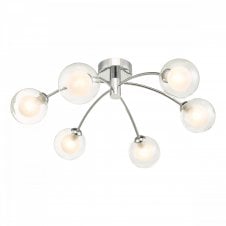 IZZY 6 Light Semi Flush Ceiling Light in Chrome with Clear Glass Shades with Opal Inner