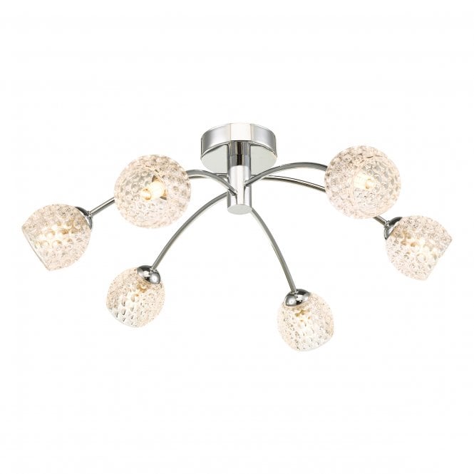 IZZY 6 Light Semi Flush Ceiling Light in Chrome with Dimpled Shades