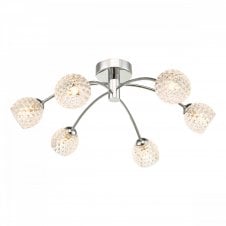 IZZY 6 Light Semi Flush Ceiling Light in Chrome with Dimpled Shades