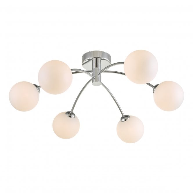 IZZY 6 Light Semi Flush Ceiling Light in Chrome with Opal Shades