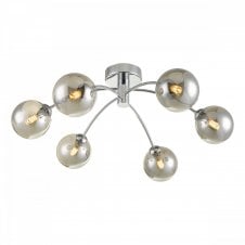 IZZY 6 Light Semi Flush Ceiling Light in Chrome with Smoked Shades