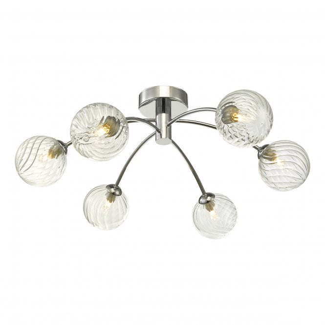 IZZY 6 Light Semi Flush Ceiling Light in Chrome with Swirl Shades