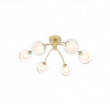IZZY 6 Light Semi-Flush Matt Gold Fitting with Clear and Opal Glass Shades