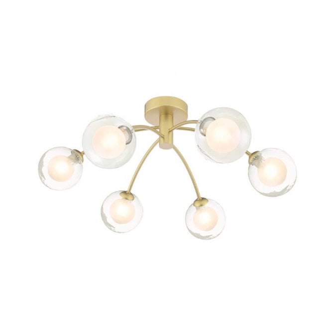 IZZY 6 Light Semi-Flush Matt Gold Fitting with Clear and Opal Glass Shades