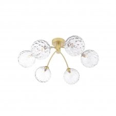 IZZY 6 Light Semi-Flush Matt Gold Fitting with Clear Dimpled Glass Shades