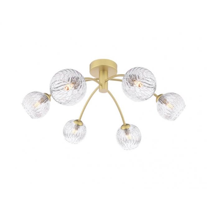 IZZY 6 Light Semi-Flush Matt Gold Fitting with Clear Glass and Inner Wire Detail