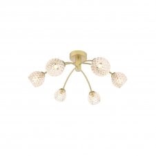 IZZY 6 Light Semi-Flush Matt Gold Fitting with Dimpled Open Glass Shades