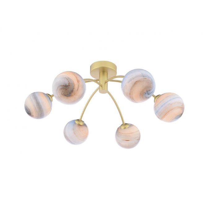 IZZY 6 Light Semi-Flush Matt Gold Fitting with Large Planet Glass Shades