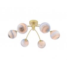 6 Light Semi-Flush Matt Gold Fitting with Large Planet Glass Shades