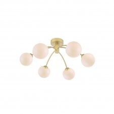 IZZY 6 Light Semi-Flush Matt Gold Fitting with Opal Glass Shades