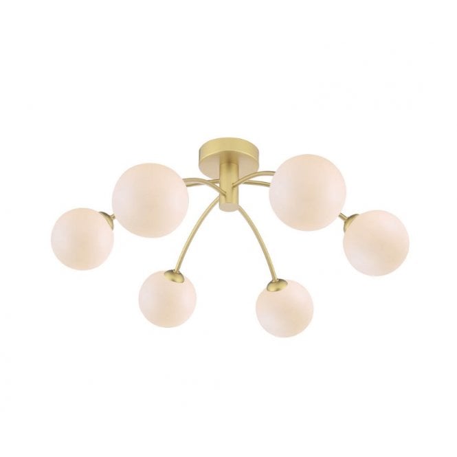 IZZY 6 Light Semi-Flush Matt Gold Fitting with Opal Glass Shades