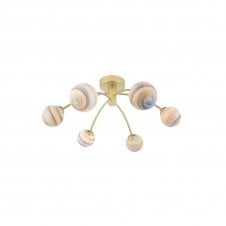 IZZY 6 Light Semi-Flush Matt Gold Fitting with Planet Glass Shades