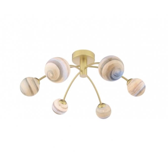 IZZY 6 Light Semi-Flush Matt Gold Fitting with Planet Glass Shades