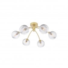 IZZY 6 Light Semi-Flush Matt Gold Fitting with Ribbed Glass Shades