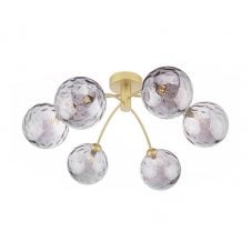 6 Light Semi-Flush Matt Gold Fitting with Smoked Dimpled Glass Shades
