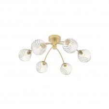 IZZY 6 Light Semi-Flush Matt Gold Fitting with Twisted Glass Shades