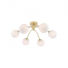 IZZY 6 Light Semi-Flush Matt Gold Fitting with White Confetti Glass Shades