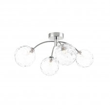 IZZY Chrome 4 Light Semi Flush Ceiling Light with Clear Dimpled Glass Globe Shades