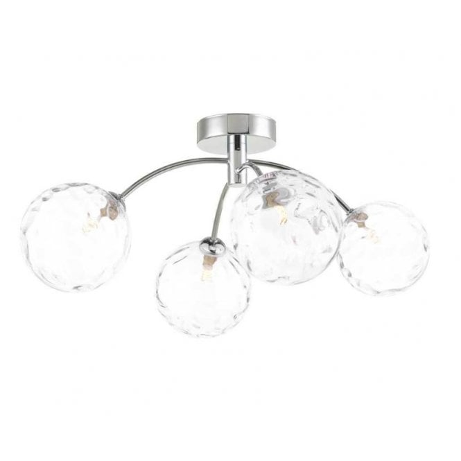 IZZY Chrome 4 Light Semi Flush Ceiling Light with Clear Dimpled Glass Globe Shades