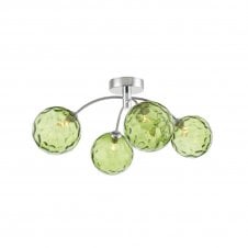 IZZY Chrome 4 Light Semi Flush Ceiling Light with Green Dimpled Glass Globe Shades