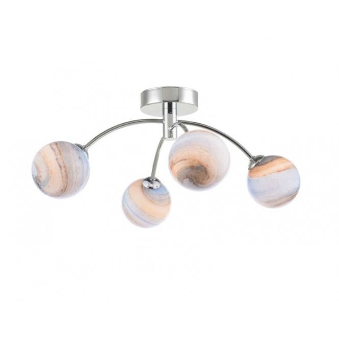 IZZY Chrome 4 Light Semi Flush Ceiling Light with Large Planet Glass Globe Shades