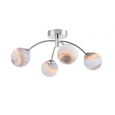 Chrome 4 Light Semi Flush Ceiling Light with Large Planet Glass Globe Shades