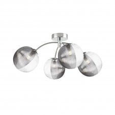 IZZY Chrome 4 Light Semi Flush Ceiling Light with Large Smoked and Clear Ribbed Glass Shades